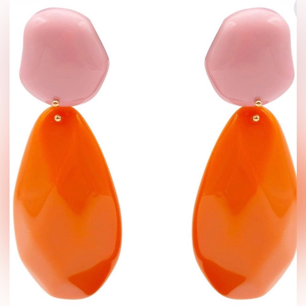 Pink And Orange Pebble Resin Earrings